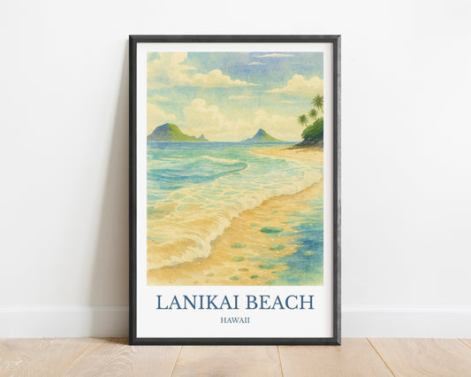 Lanikai Beach, Watercolor design poster, Hawaii Print, Lanikai Beach Wall Art
