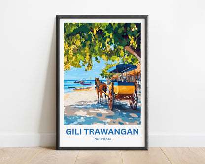 Gili Trawangan Travel Poster- Captivating Beach Horse Carriage