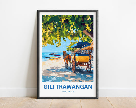 Gili Trawangan Travel Poster- Captivating Beach Horse Carriage
