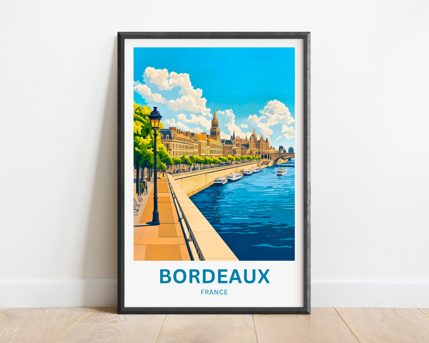 Bordeaux Travel Poster - France Riverside View