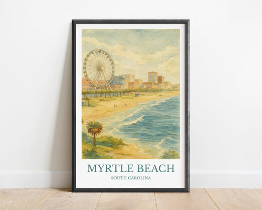 Myrtle Beach, Watercolor design poster, South Carolina Print, Myrtle Beach Wall Art