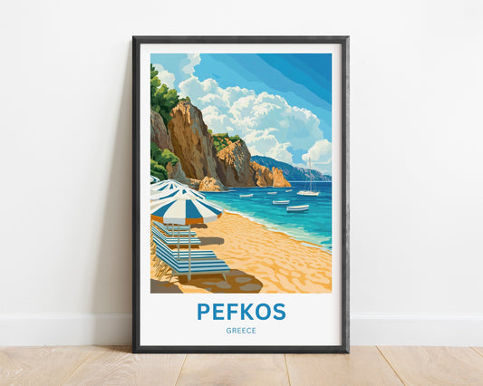 Pefkos Travel Poster - Beautiful Beach and Golden Sand