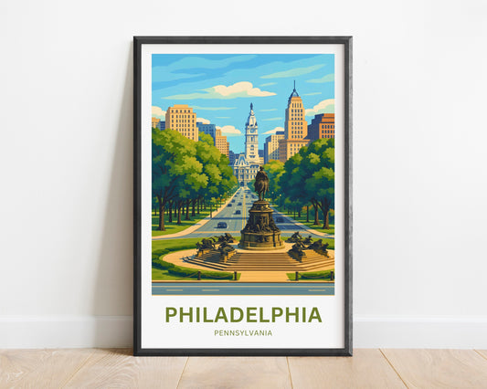 Philadelphia Travel Poster - City View From Museum Rocky Step