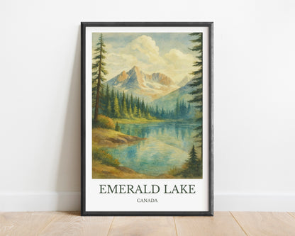 Emerald Lake, Watercolor design poster, Canada Print, Emerald Lake Wall Art