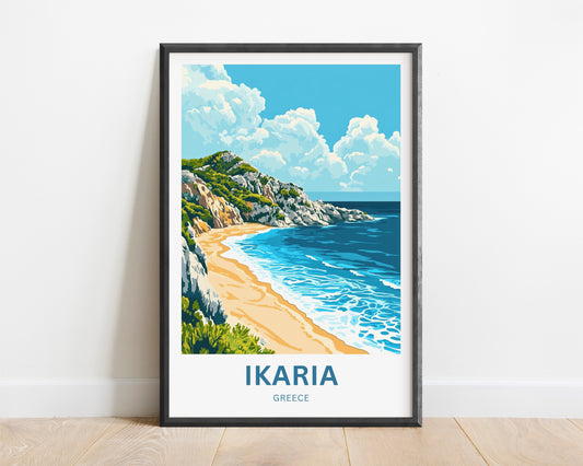Ikaria Beach Travel Poster  - Whispers of the Waves