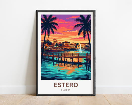 Estero Travel Poster - Florida Paradise at Dusk