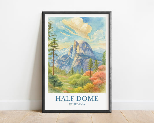 Half Dome, Watercolor design poster, California Print, Half Dome Wall Art