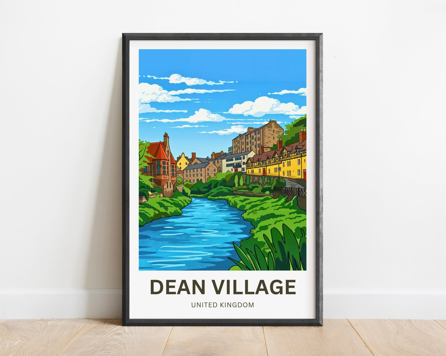 Dean Village Travel Poster - Serene River