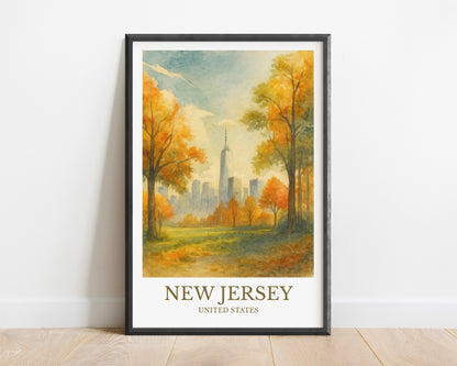 New Jersey, Watercolor design poster, United States Print, New Jersey Wall Art