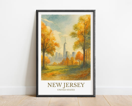 New Jersey, Watercolor design poster, United States Print, New Jersey Wall Art