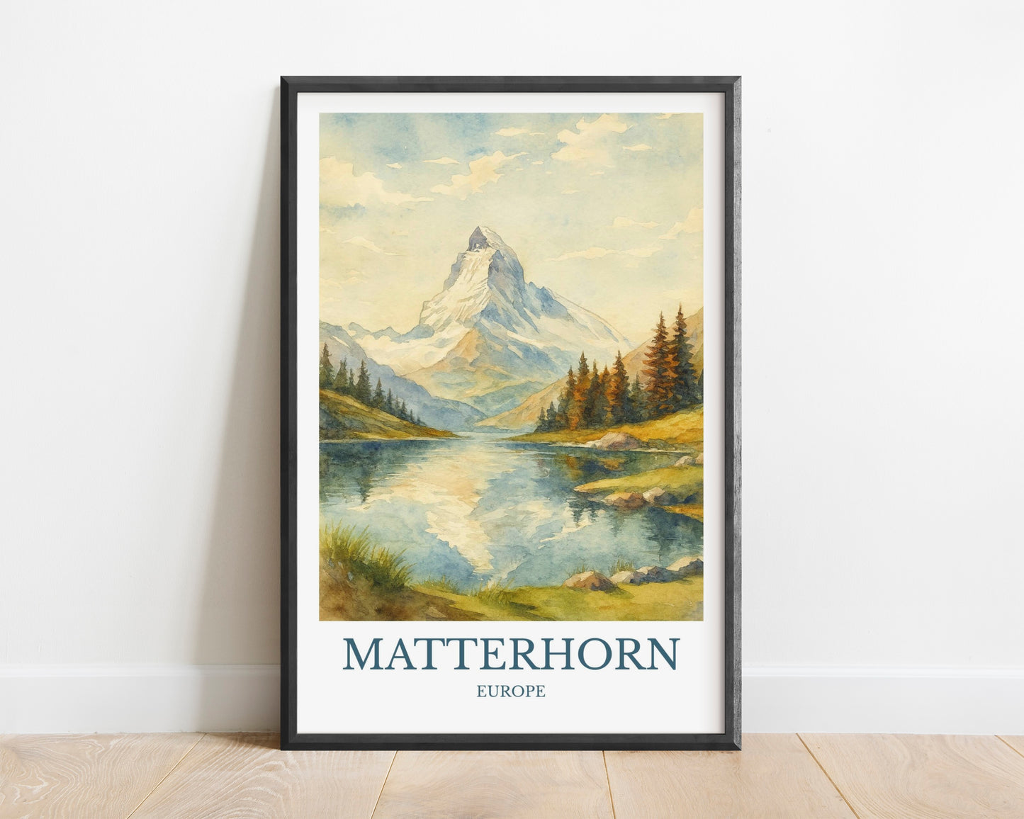 Matterhorn, Watercolor design poster, Europe Print, Matterhorn Wall Art