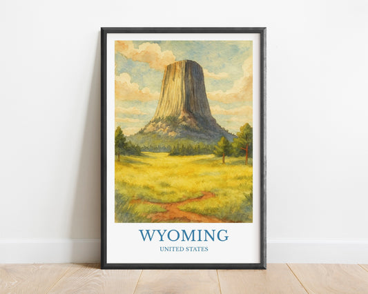 Wyoming, Watercolor design poster, United States Print, Wyoming Wall Art