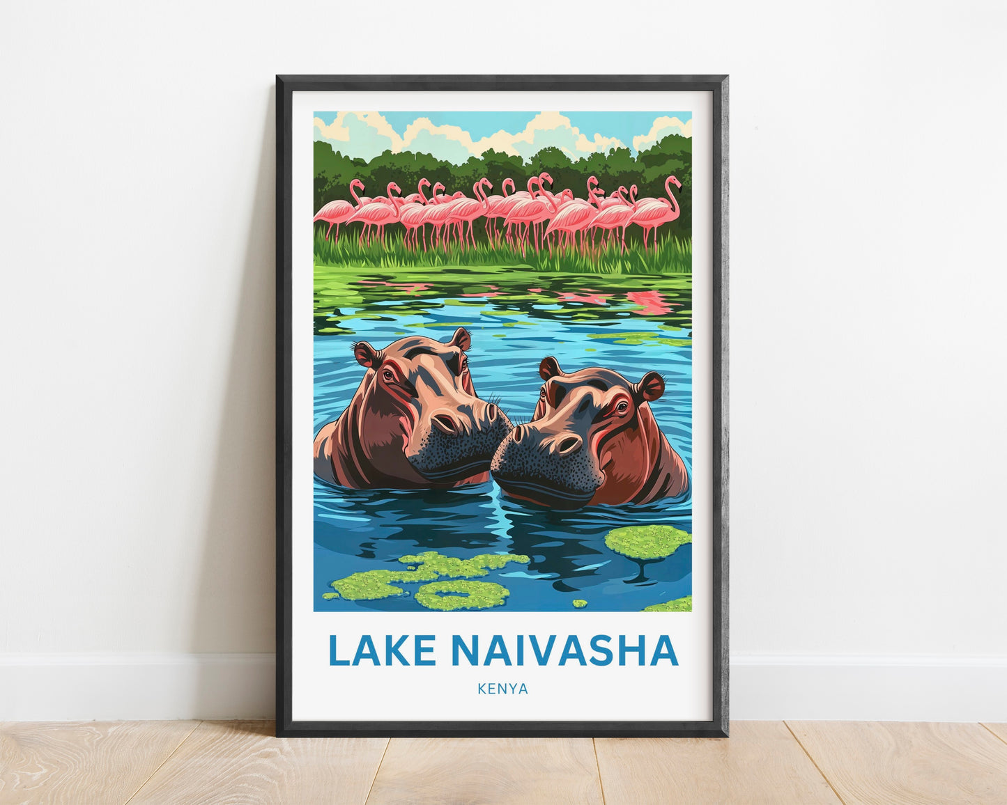 Lake Naivasha Travel Poster - Kenya Land of Hippo