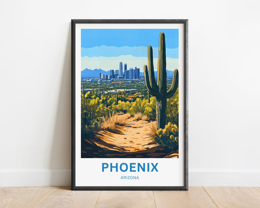 Phoenix Travel Poster - Arizona Desert Sun & Skyline