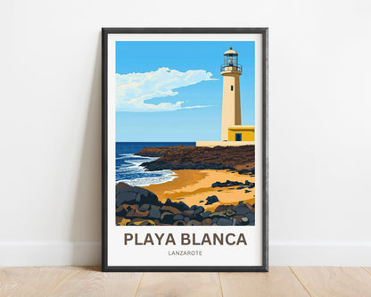 Playa Blanca Travel Poster- Captivating Serene Coast and lighthouse