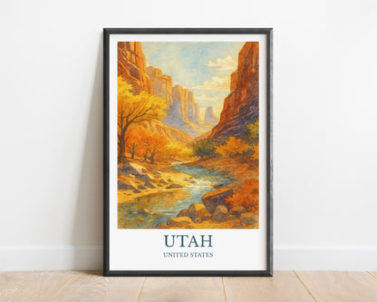 Utah, Watercolor design poster, United States Print, Utah Wall Art