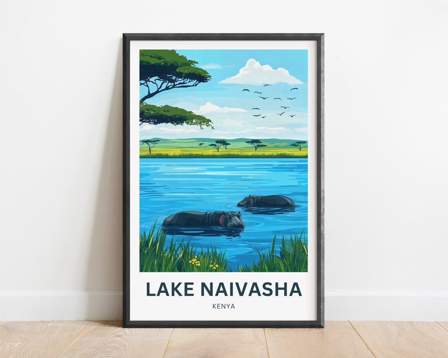 Lake Naivasha Travel Poster - Captivating Birds and Hippos