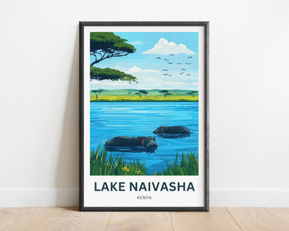 Lake Naivasha Travel Poster - Captivating Birds and Hippos