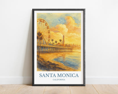 Santa Monica, Watercolor design poster, California Print, Santa Monica Wall Art