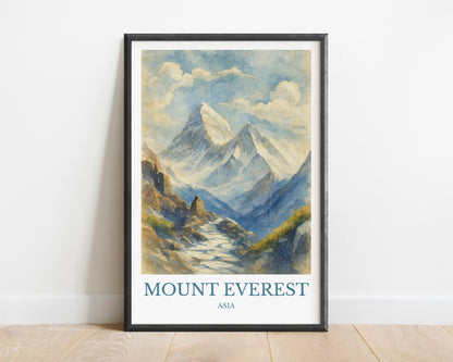 Mount Everest, Watercolor design poster, Asia Print, Mount Everest Wall Art