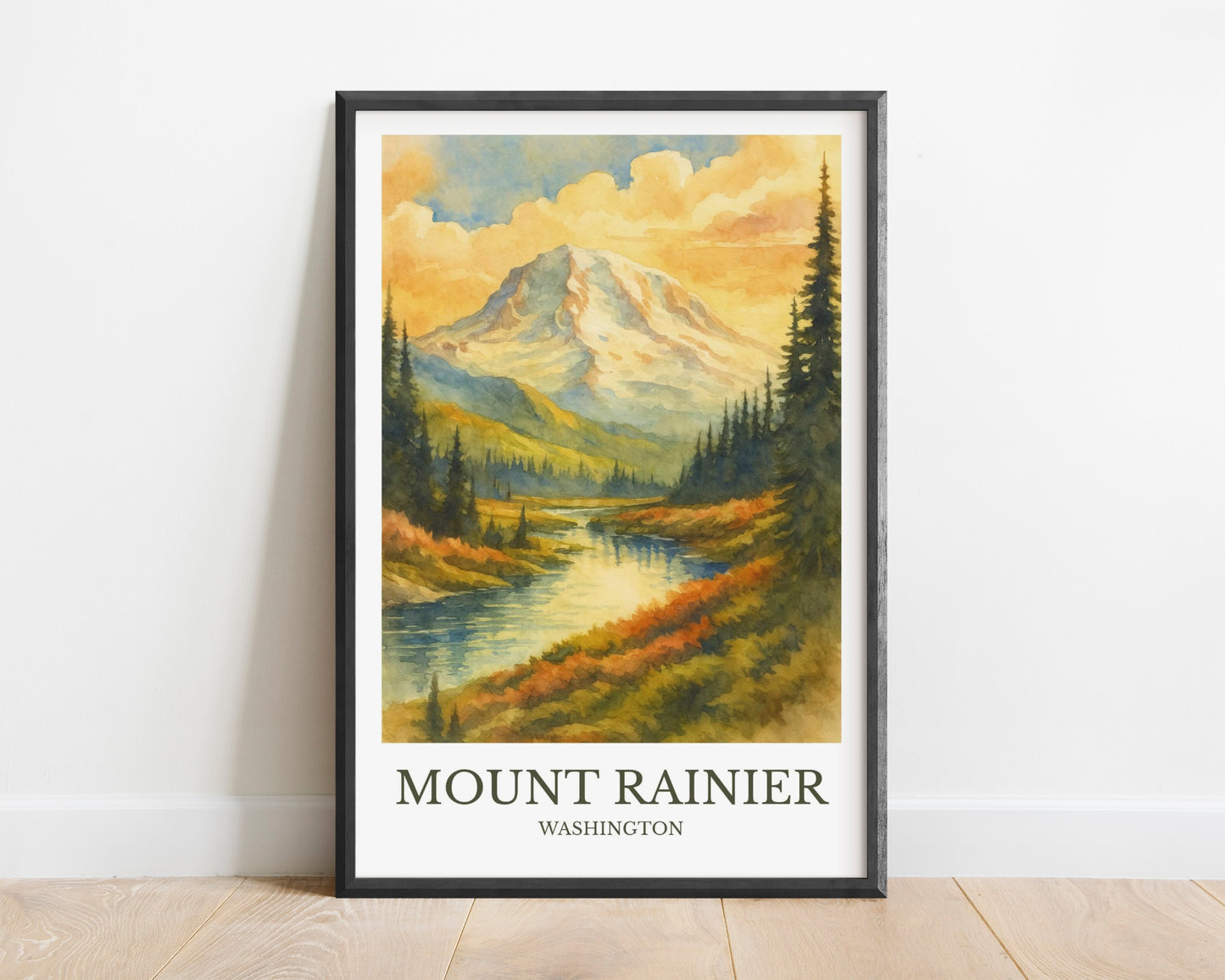 Mount Rainier, Watercolor design poster, Washington Print, Mount Rainier Wall Art