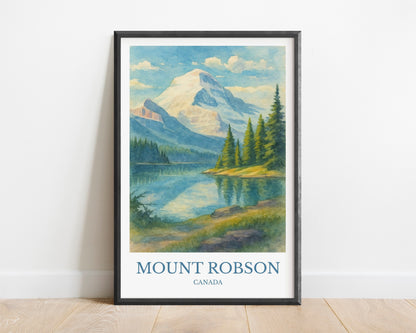 Mount Robson, Watercolor design poster, CanadaPrint, Mount Robson Wall Art