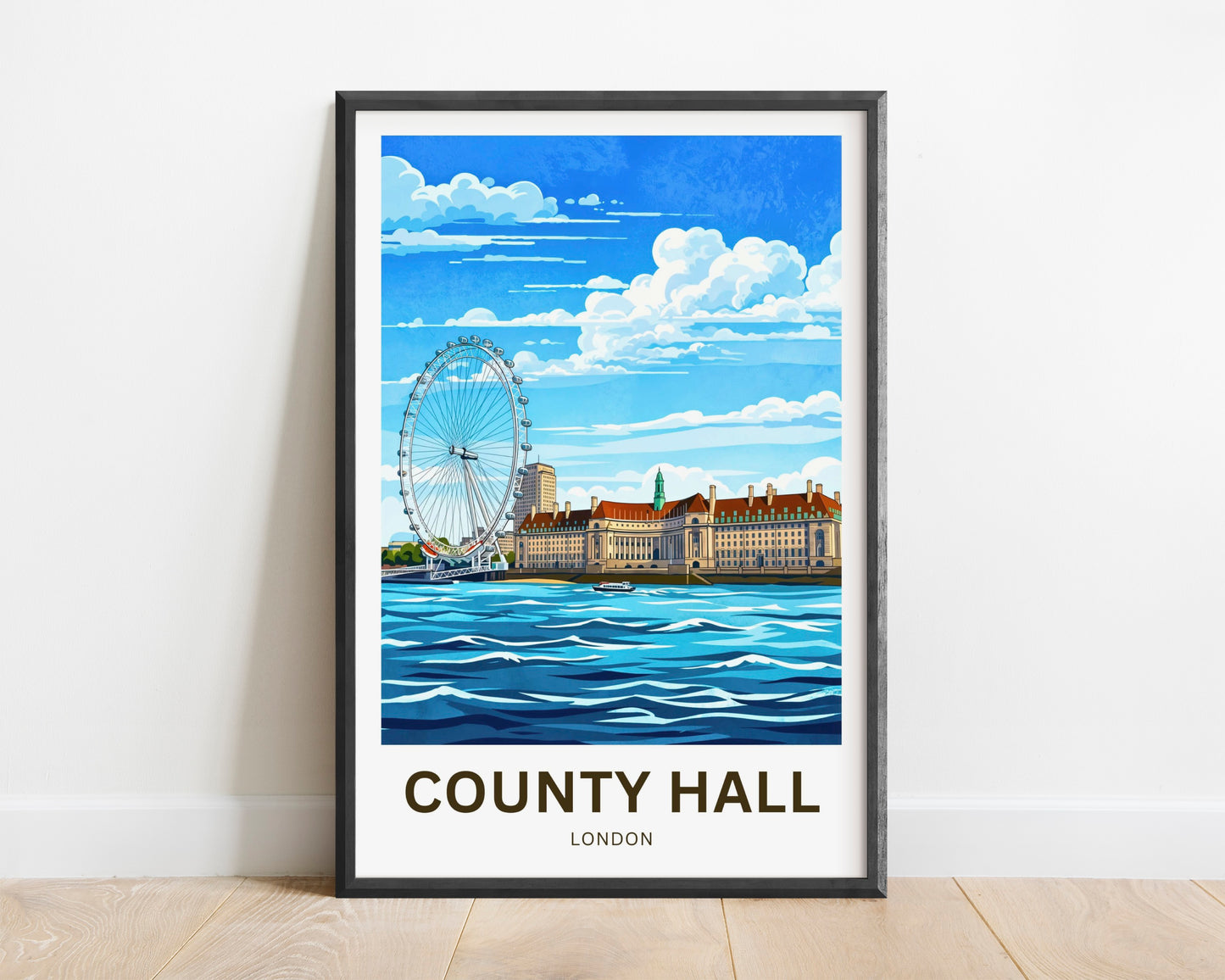 County Hall and the iconic London Eye Travel Poster - Riverside