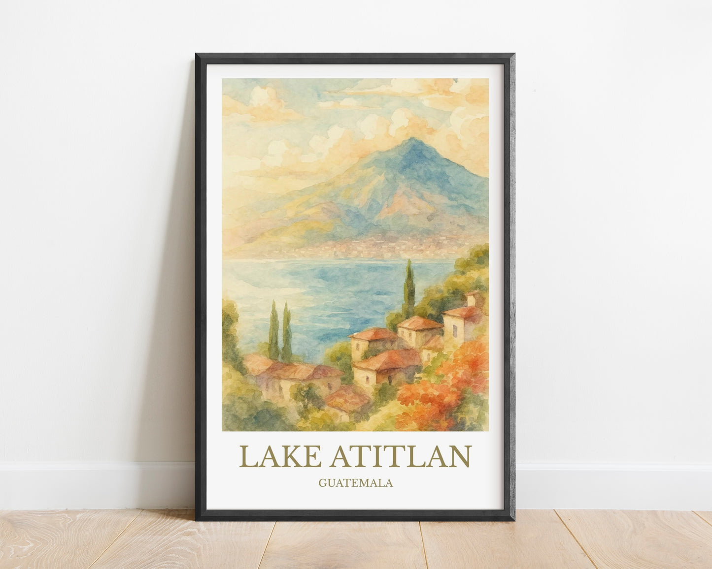Lake Atitlán, Watercolor design poster, Guatemala Print, Lake Atitlán Wall Art