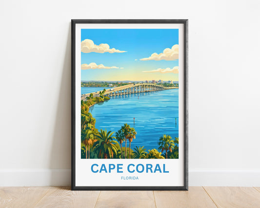 Cape Coral, Florida Travel Poster - Bridge at late afternoon
