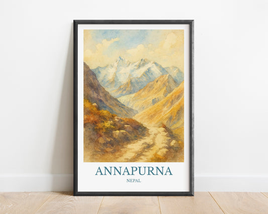 Annapurna, Watercolor design poster, Nepal Print, Annapurna Wall Art