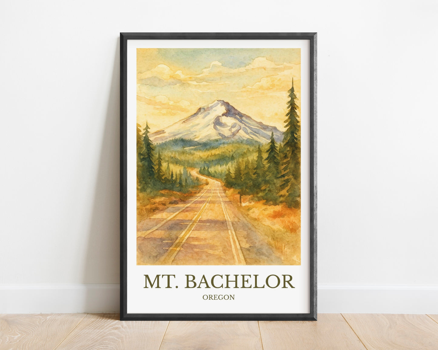 Mount Bachelor, Watercolor design poster, Oregon Print, Mount Bachelor Wall Art