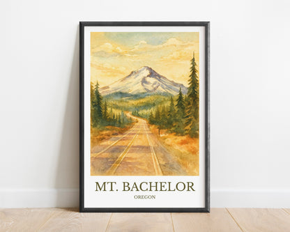 Mount Bachelor, Watercolor design poster, Oregon Print, Mount Bachelor Wall Art