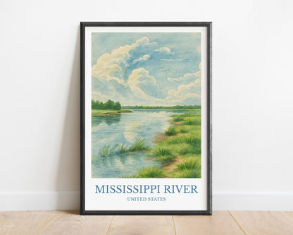 Mississippi River, Watercolor design poster, North America Print, Mississippi River Wall Art