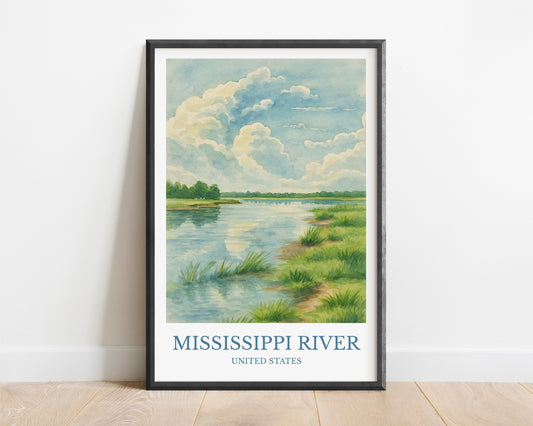 Mississippi River, Watercolor design poster, North America Print, Mississippi River Wall Art