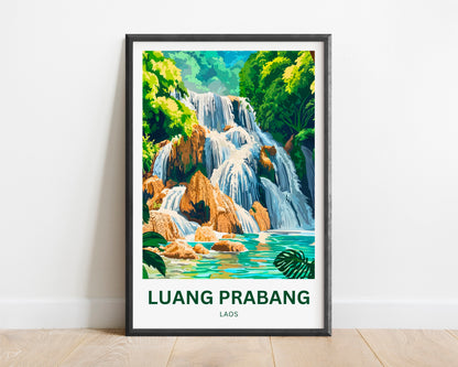 Luang Prabang Huang Si Falls Travel Poster - Famous Waterfalls in Laos