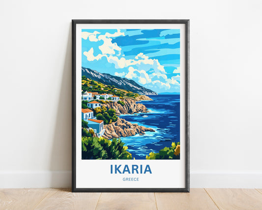 Ikaria Beach Travel Poster  - Waves & Wonders