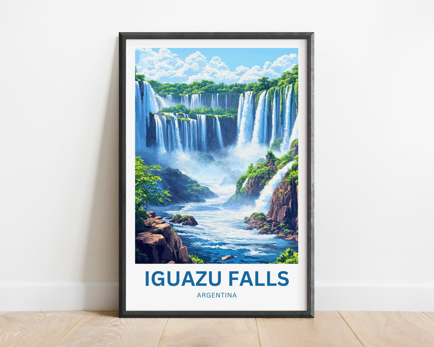 Iguazu Falls Travel Poster - Stunning Majestic Waterfalls of Argentina and Brazil