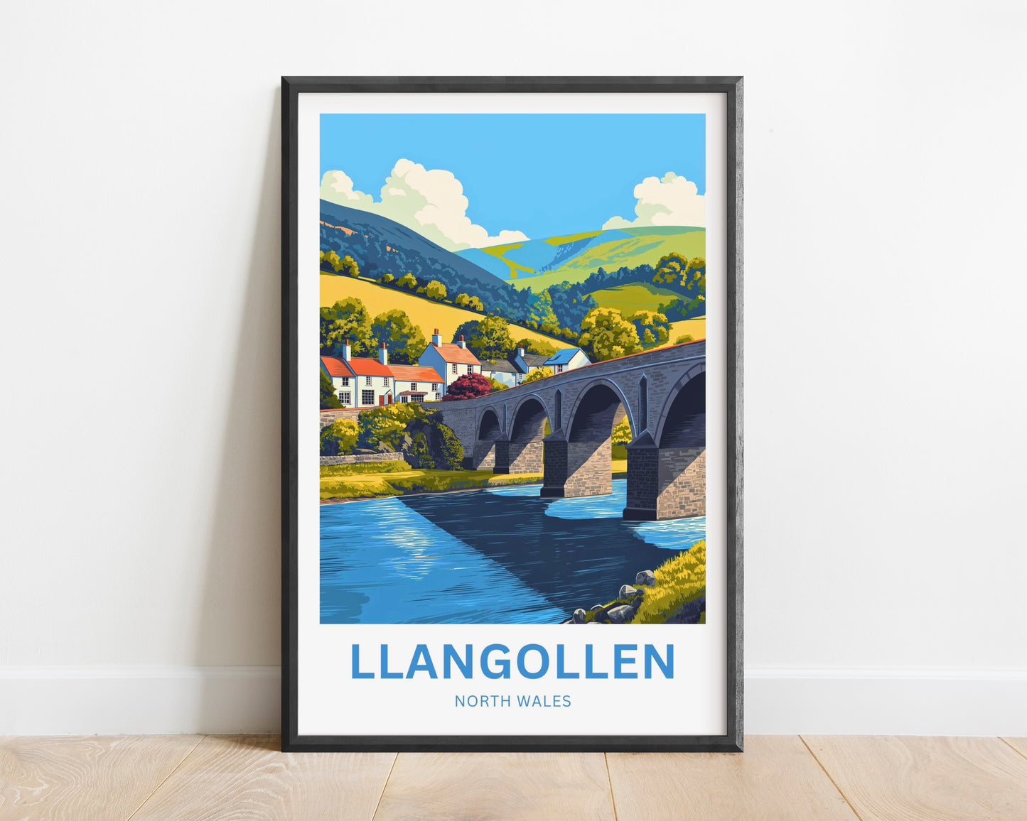 Llangollen Travel Poster - Bridge to the Welsh Hills