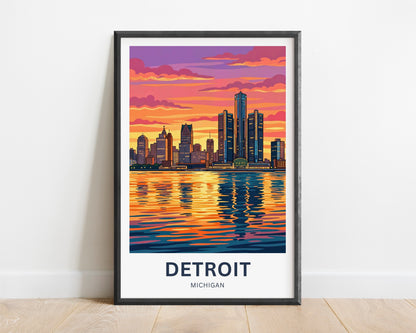 Detroit Travel Poster - City Lights