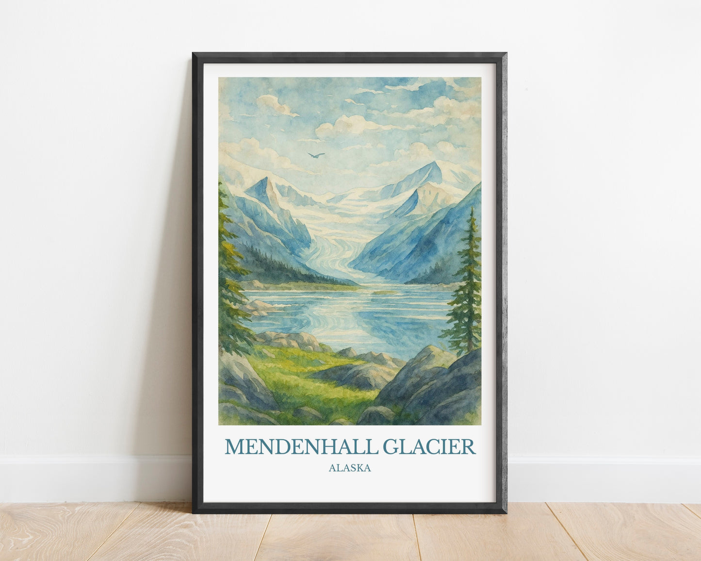 Mendenhall Glacier, Watercolor design poster, Alaska Print, Mendenhall Glacier Wall Art