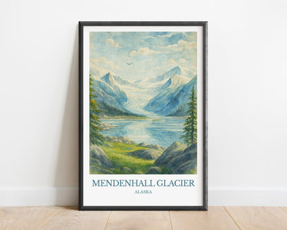 Mendenhall Glacier, Watercolor design poster, Alaska Print, Mendenhall Glacier Wall Art