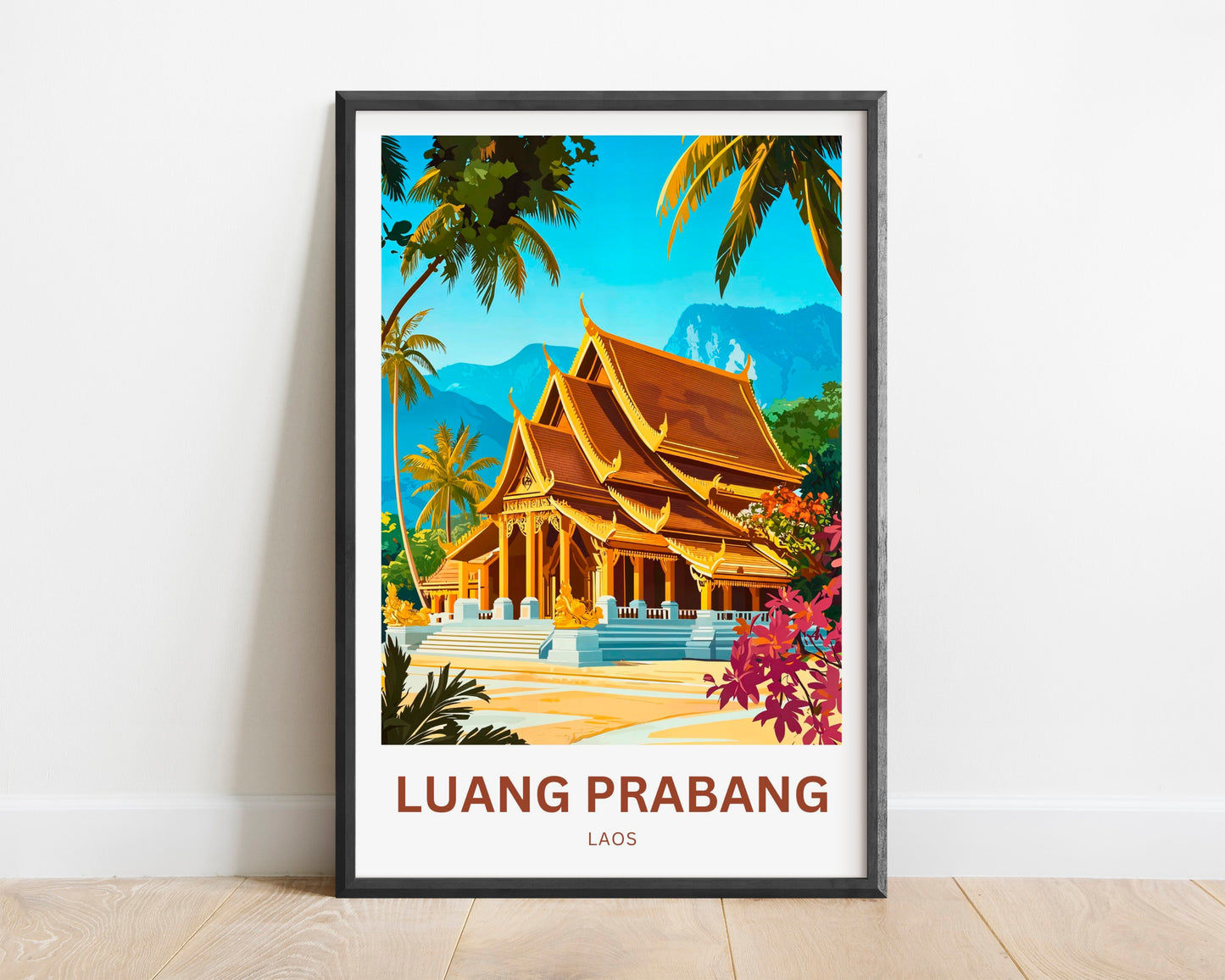 Luang Prabang Travel Poster - Famous Temple in Laos