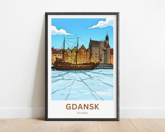 Gdańsk  Travel Poster - Frozen River Voyage