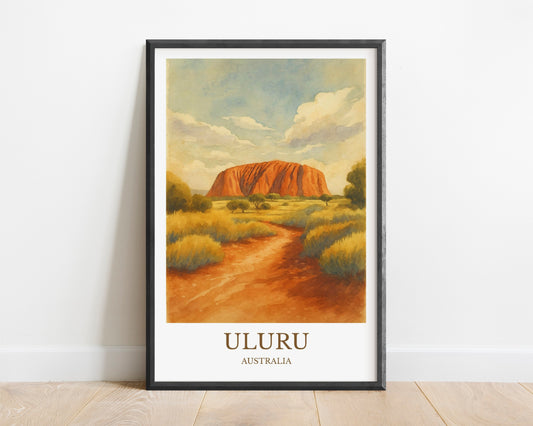 Uluru, Watercolor design poster, Australia Print, Uluru Wall Art