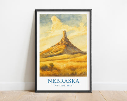 Nebraska, Watercolor design poster, United States Print, Nebraska Wall Art