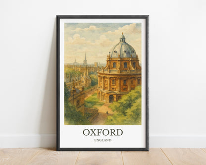 Oxford, Watercolor design poster, England Print, Oxford Wall Art