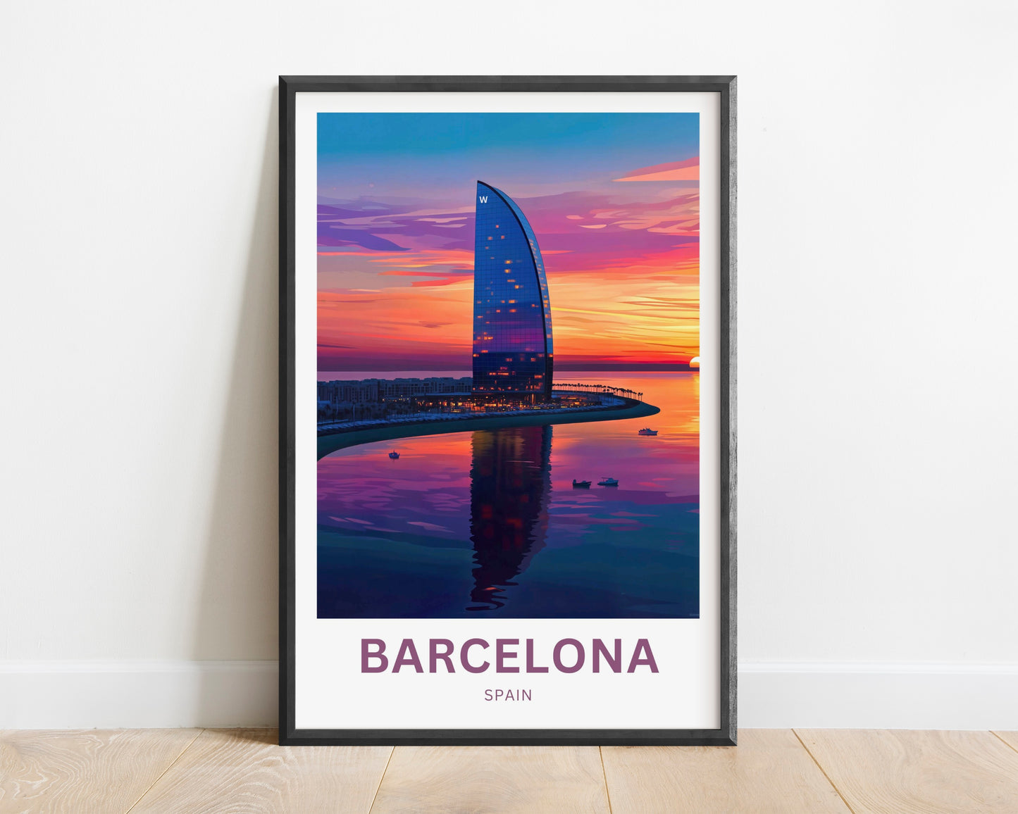 Barcelona Travel Poster  - Spain Captivating Sunset view of W HOTEL