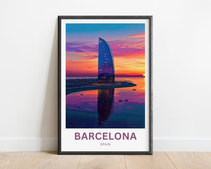 Barcelona Travel Poster  - Spain Captivating Sunset view of W HOTEL