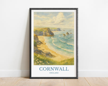 Cornwall, Watercolor design poster, England Print, Cornwall Wall Art