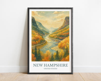 New Hampshire, Watercolor design poster, United States Print, New Hampshire Wall Art